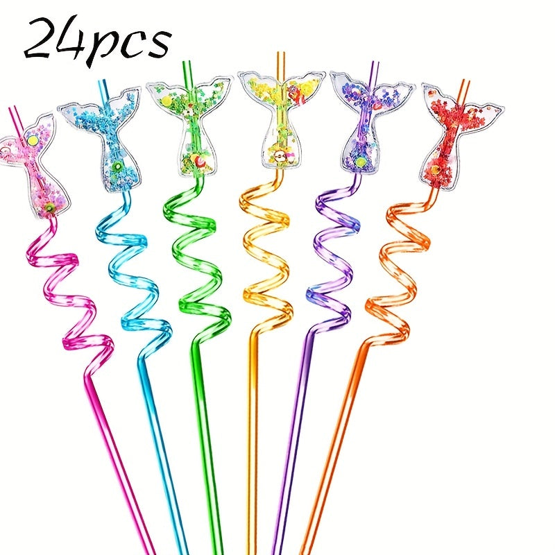 24pcs Mermaid Reusable Straws with Brush for Milk Water Drinking