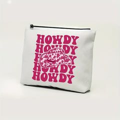 Hot Pink Vintage Western Cow Print Cowboy Hat Cosmetic Bag