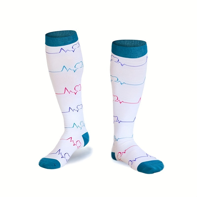 6 Pairs Colorful Knee High Compression Sports Socks for Running and Cycling