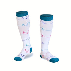 6 Pairs Colorful Knee High Compression Sports Socks for Running and Cycling