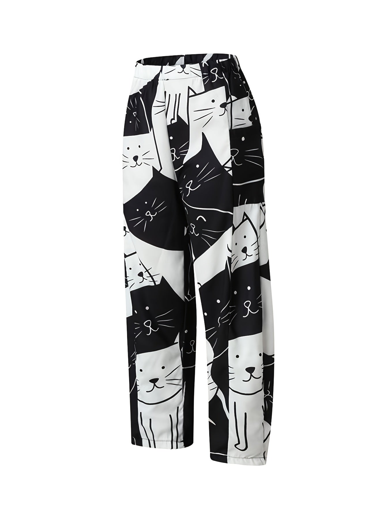  Cartoon Cat Print Wide Leg Pants