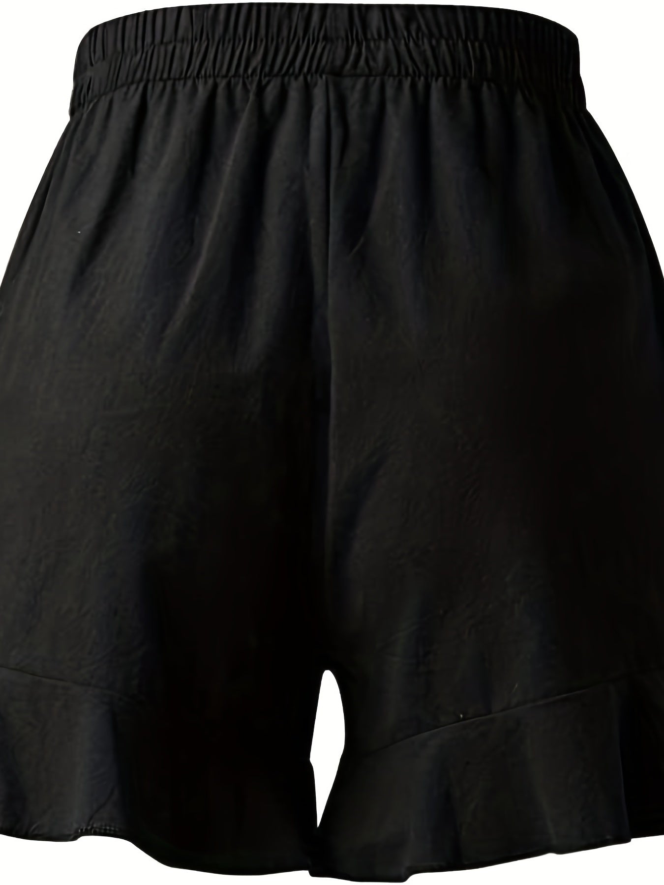  Solid Ruffle Trim High Rise Elastic Drawstring Loose Shorts