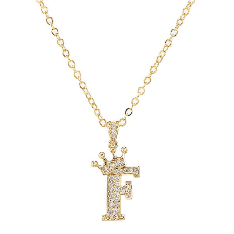 Zircon Inlaid Alphabet Necklace 18K Plated Clavicle Chain for Women