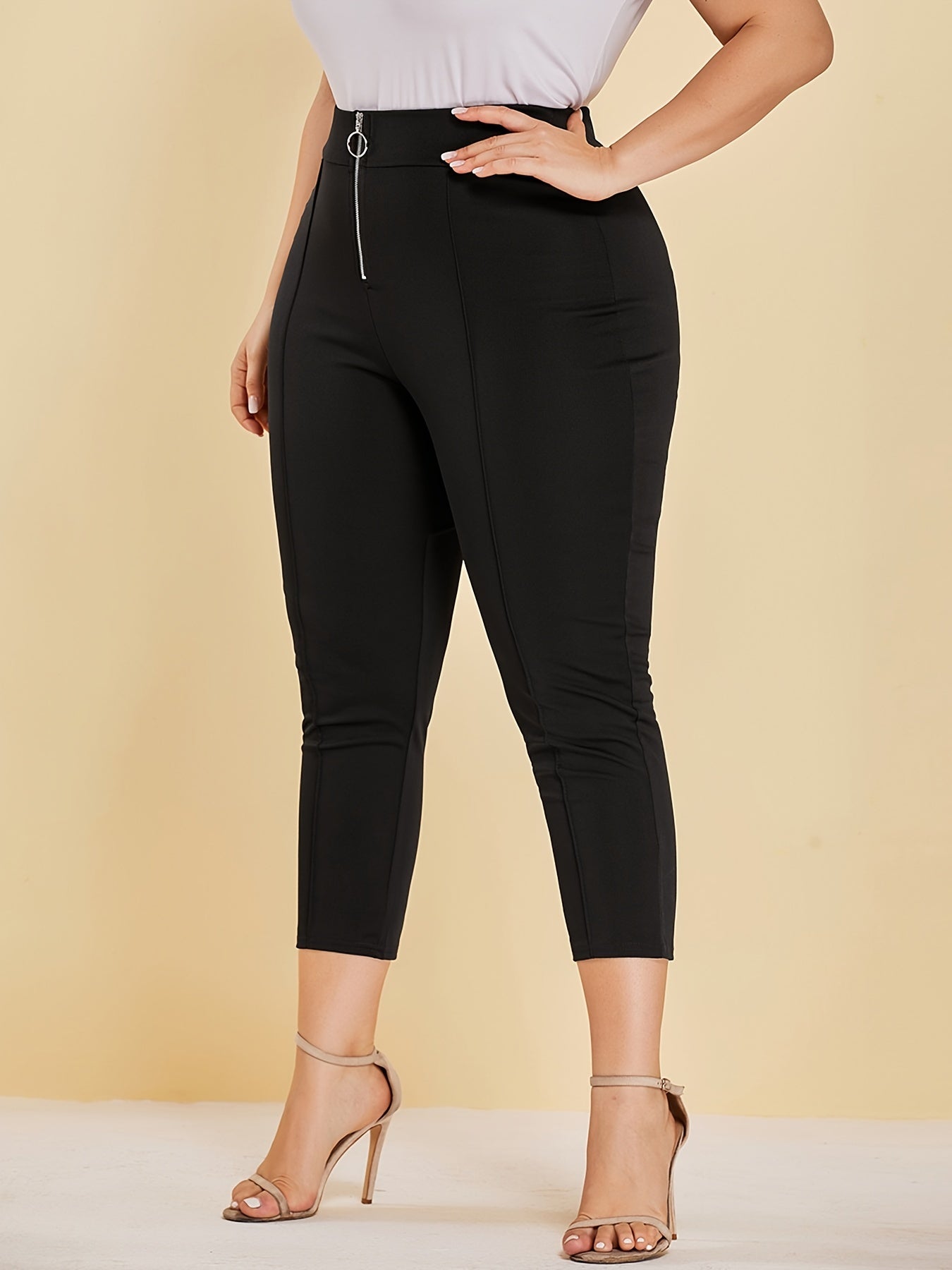 Women's Plus High Rise Zipper Stretch Slim Fit Pants
