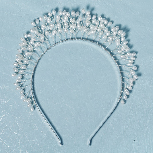 Faux Pearl Crown Hairband Party Decor Princess Tiara Wedding
