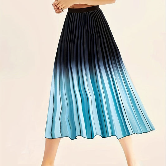 Ombre Elastic Waist Pleated Maxi Skirt