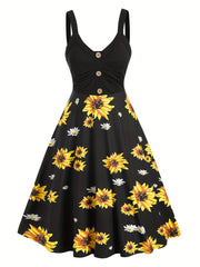 Plus Size Colorblock Sunflower Print Cami Dress