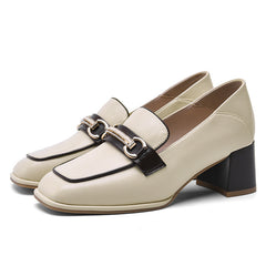 Women's Chunky Heel Chain Decor Loafers Non Slip Slip On Shoes