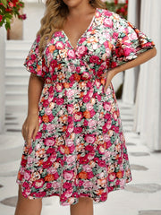  Floral Print V Neck Knee Length Dress