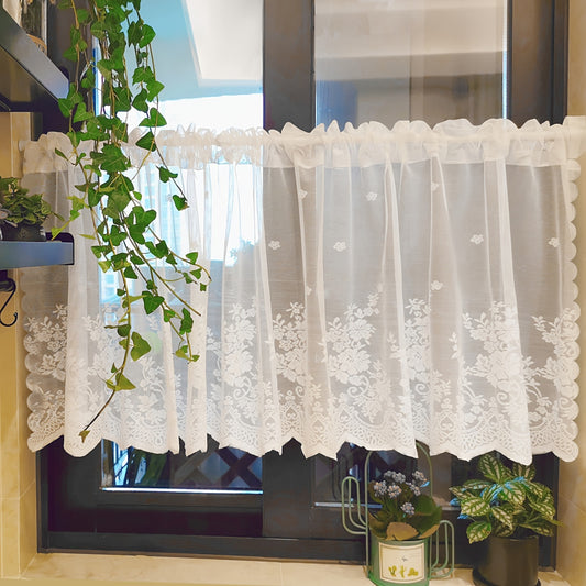 Lace Cafe Curtain Flower Design Rod Pocket Kitchen Dining Room Window Decor