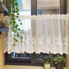 Lace Cafe Curtain Flower Design Rod Pocket Kitchen Dining Room Window Decor