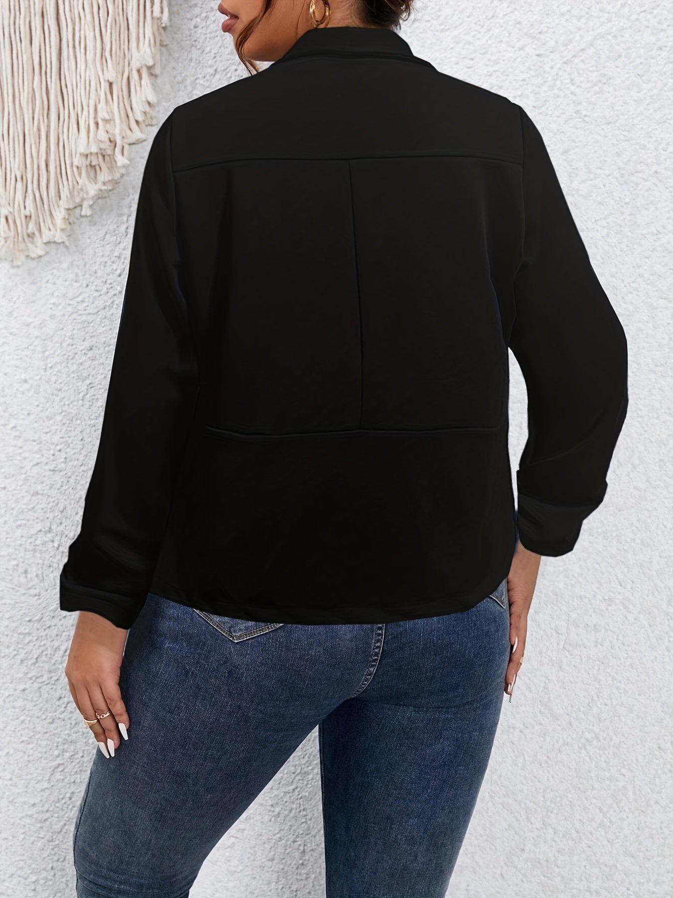  Solid Long Sleeve Open Front Blazer