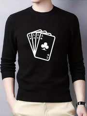 Poker Cards Print Crew Neck Pullover Sweater for Men