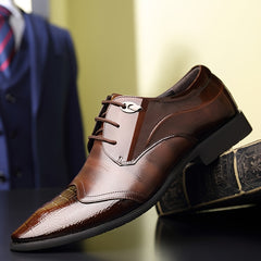 Crocodile Print Leather Pointed Toe Dress Shoes