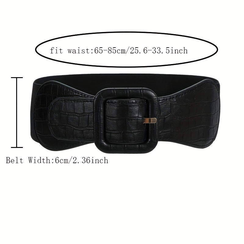 Vintage Square Buckle Wide Elastic Braided Belt Girdle Women Dress Accessories