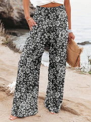 Floral Print High Rise Wide Leg Pants With Pockets