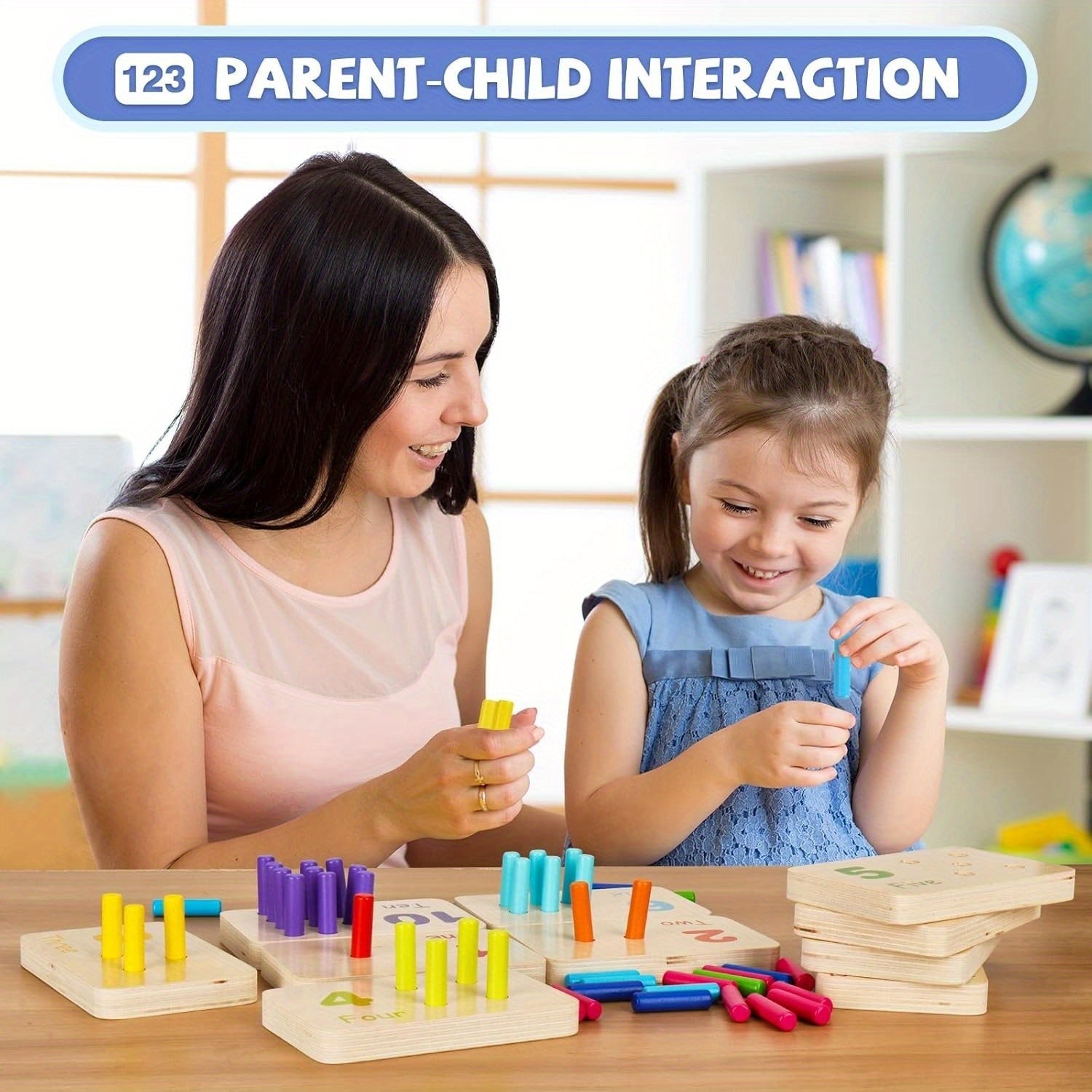 Wooden Counting Peg Board for Kids Ages 3-5 Interactive Number & Shape Sorting