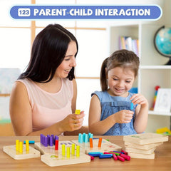 Wooden Counting Peg Board for Kids Ages 3-5 Interactive Number & Shape Sorting