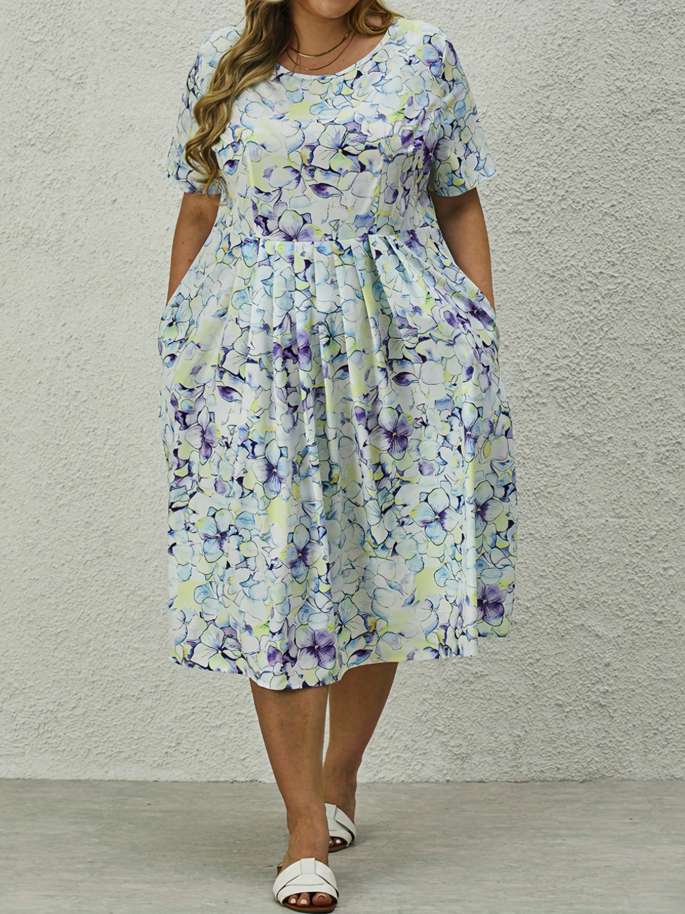  Floral Print Short Sleeve Maxi Dress