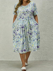  Floral Print Short Sleeve Maxi Dress