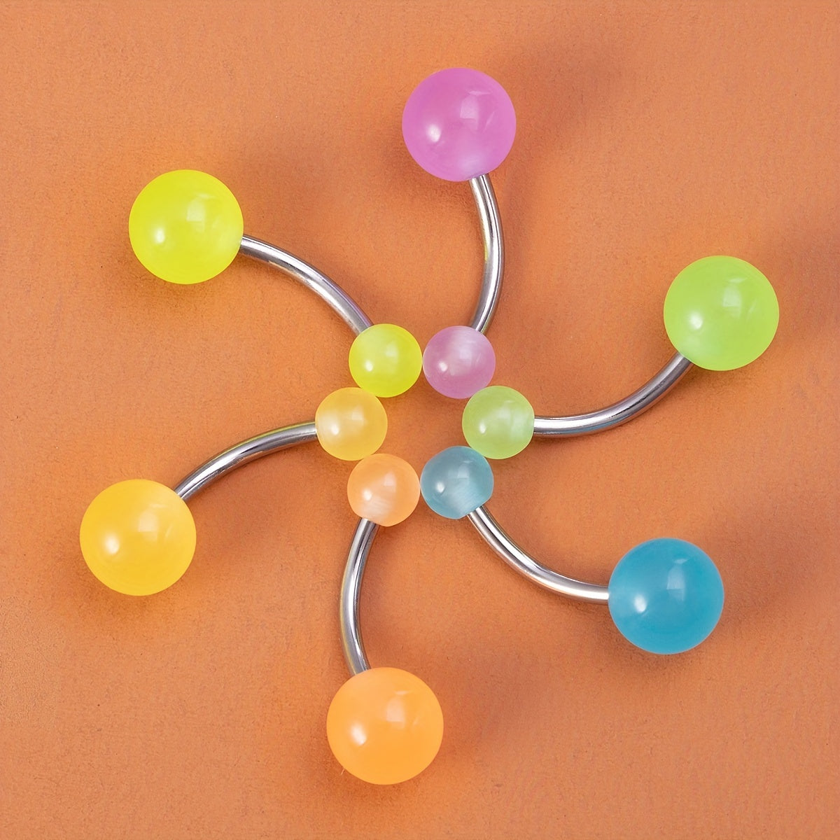 6 Pcs Glow Dark Belly Button Rings 14G Stainless Steel Sexy Body Piercing Jewelr