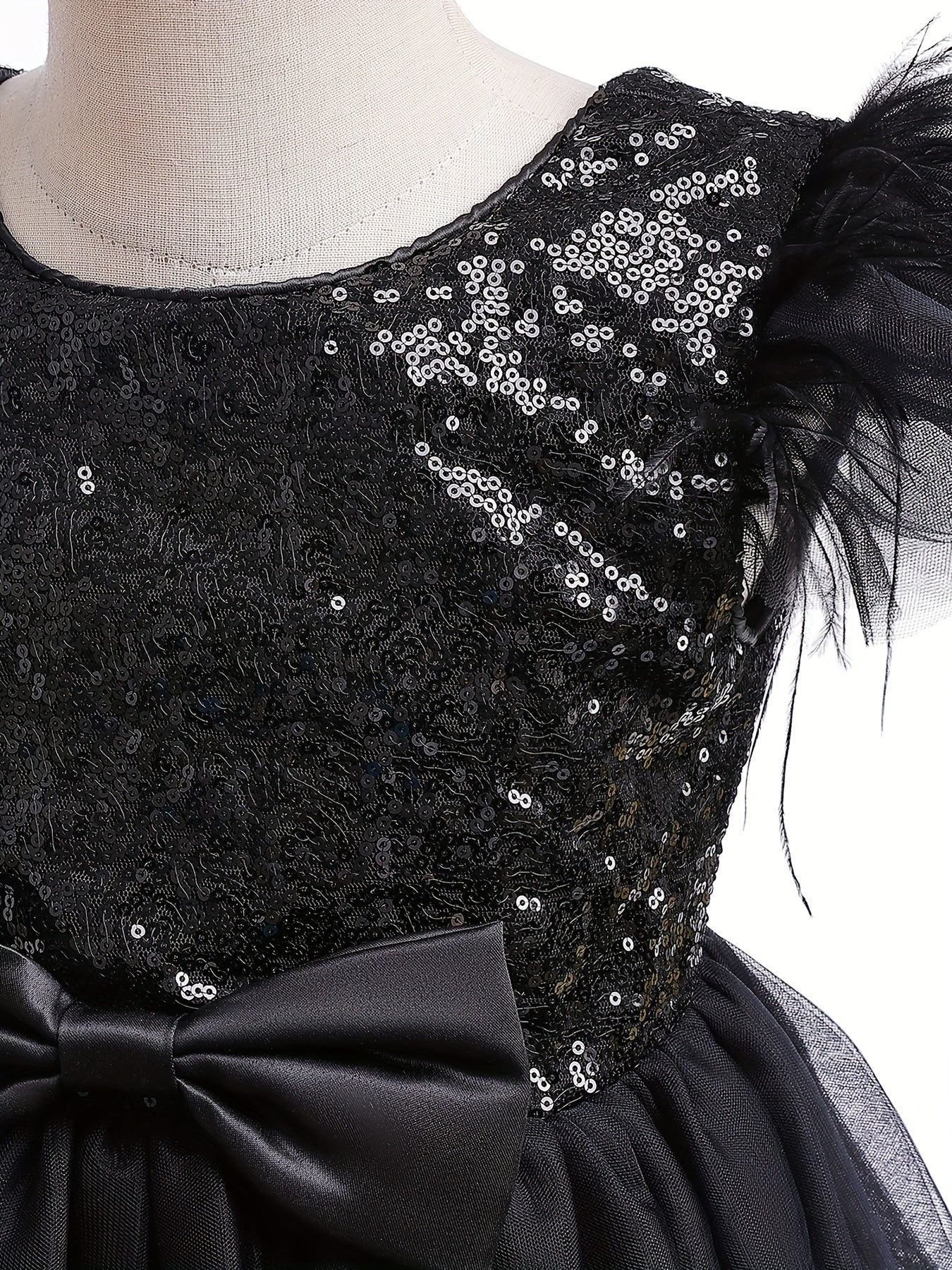 Girls Sleeveless Princess Dress Sequin Bow Belt Gothic Style