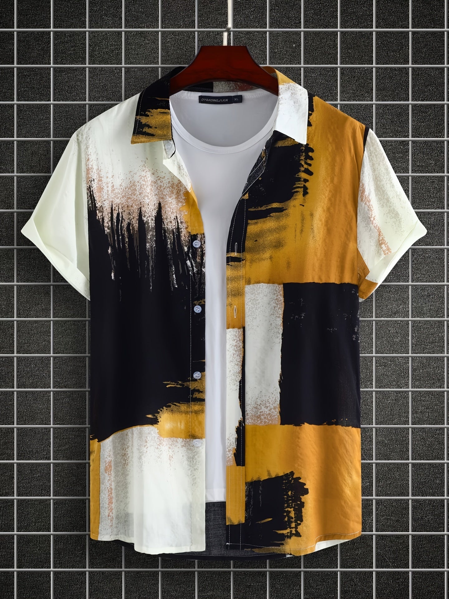 Men's Casual Cotton Contrast Short Sleeve Shirt for Summer Beach Vacation