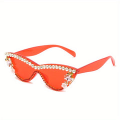 Candy Sunglasses Rhinestone & Flower Decor Cat Eye Glasses UV400