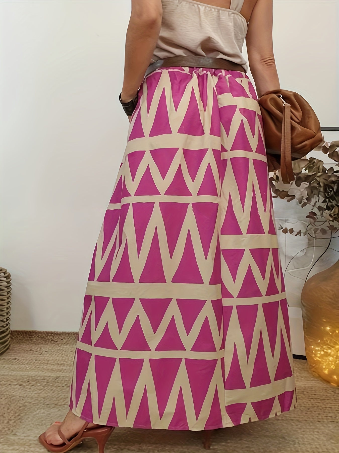  Ethnic Style Skirt Women's Plus Geometric Print A line Maxi Skirt
