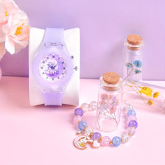 Cartoon Moon Rabbit & Heart Cat LED Watches Set for Girls