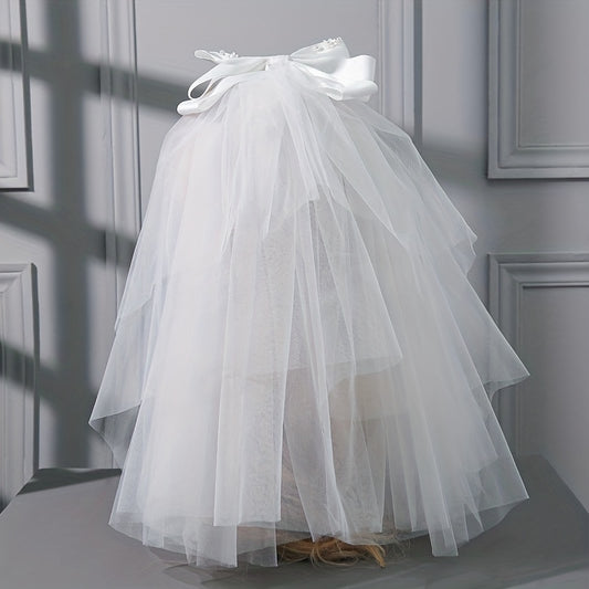 Satin Bowknot Bridal Wedding Veil Short Veil With Comb