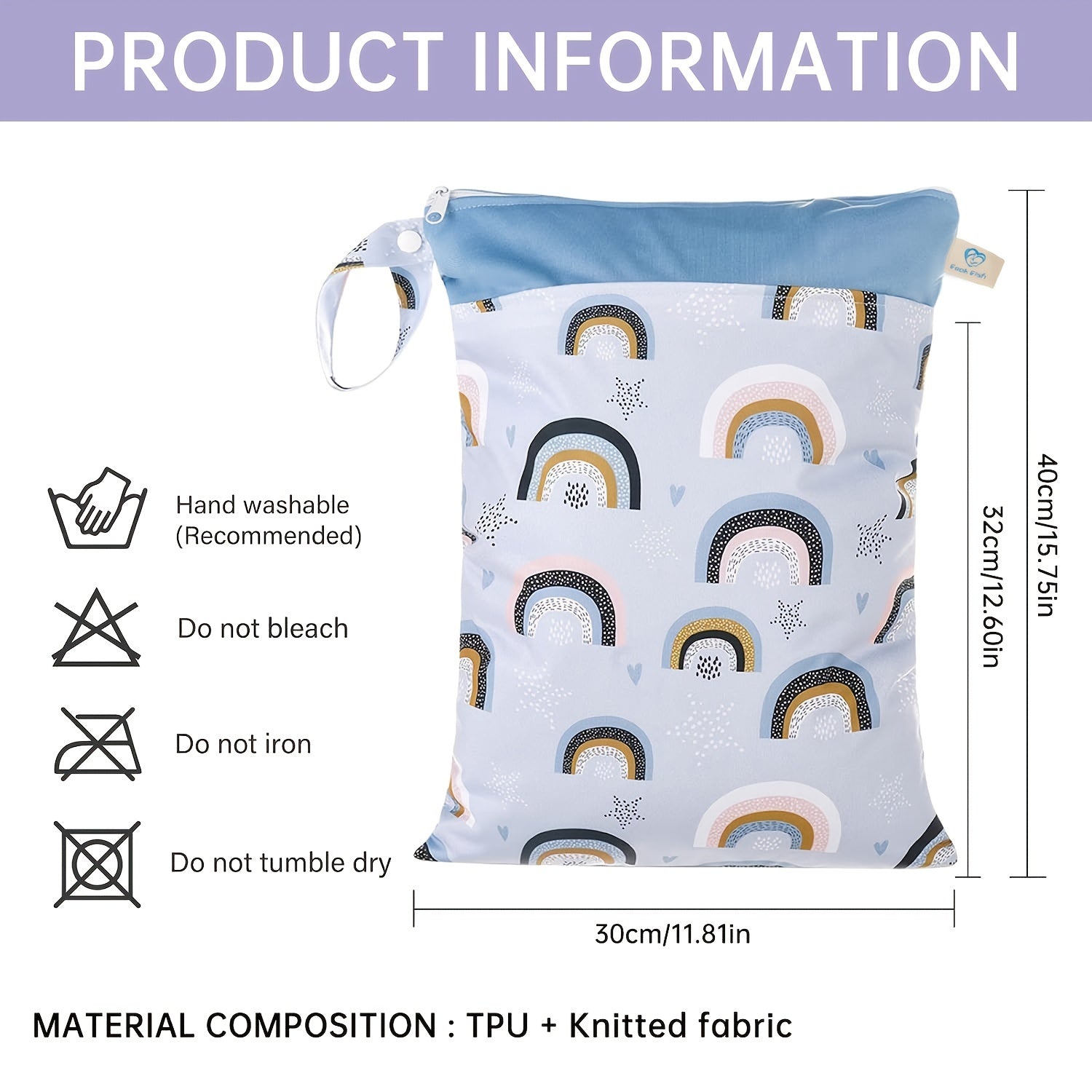 8 15 7 Inch Wet & Dry Bag Waterproof 2 Zip Pockets Swimsuit Cloth Diaper