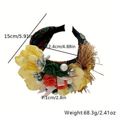 Boho Flower Headband With Tassel Wide Brim Headdress