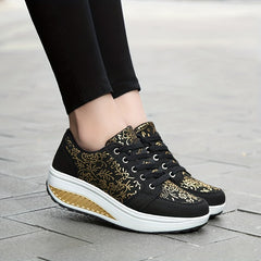 Women's Lace up Wedge Sneakers Lightweight Casual Running Shoes