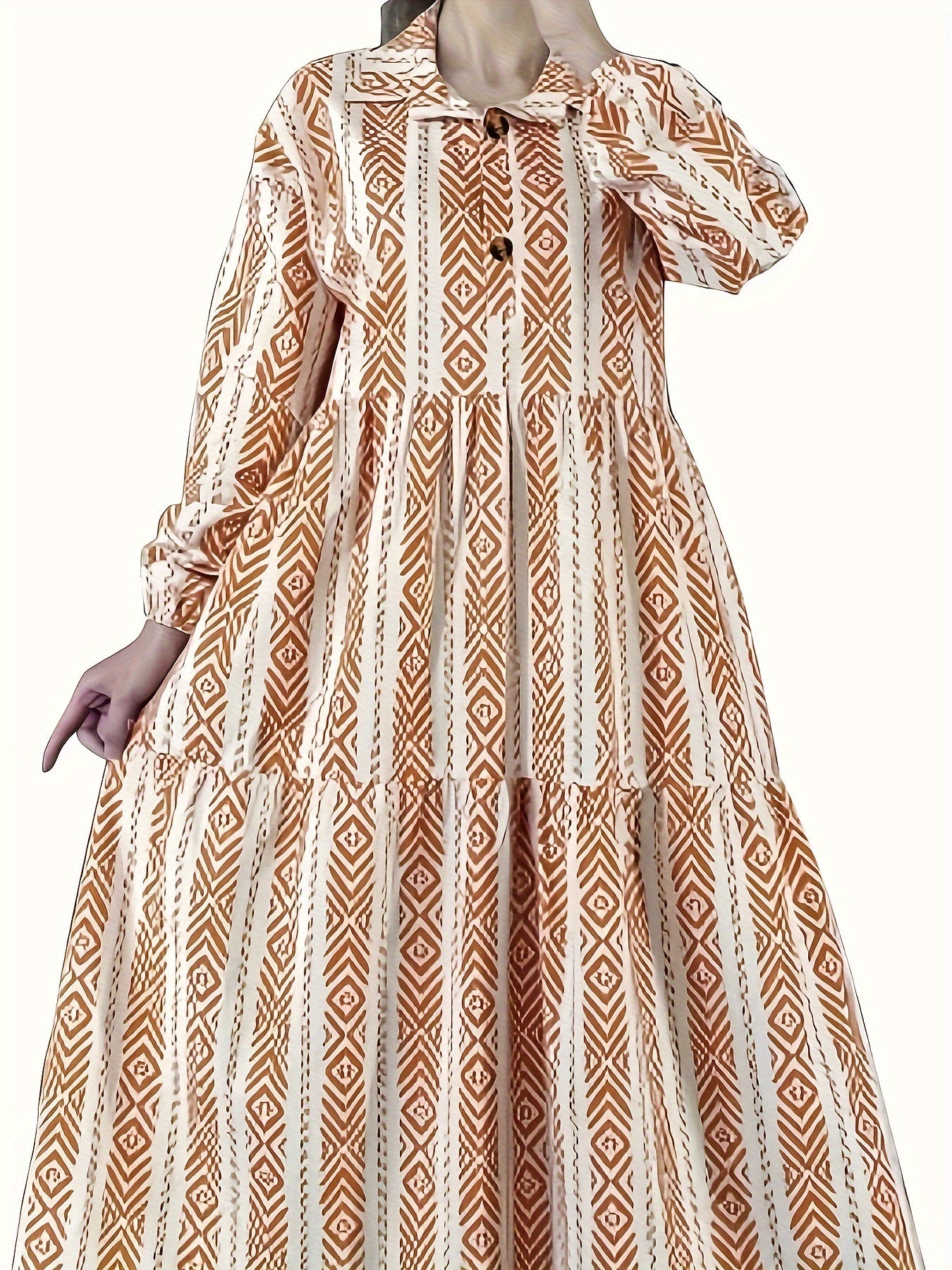  Geometric Print Smock Shirt Dress