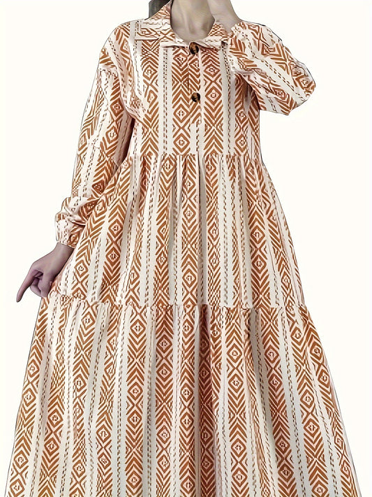  Geometric Print Smock Shirt Dress