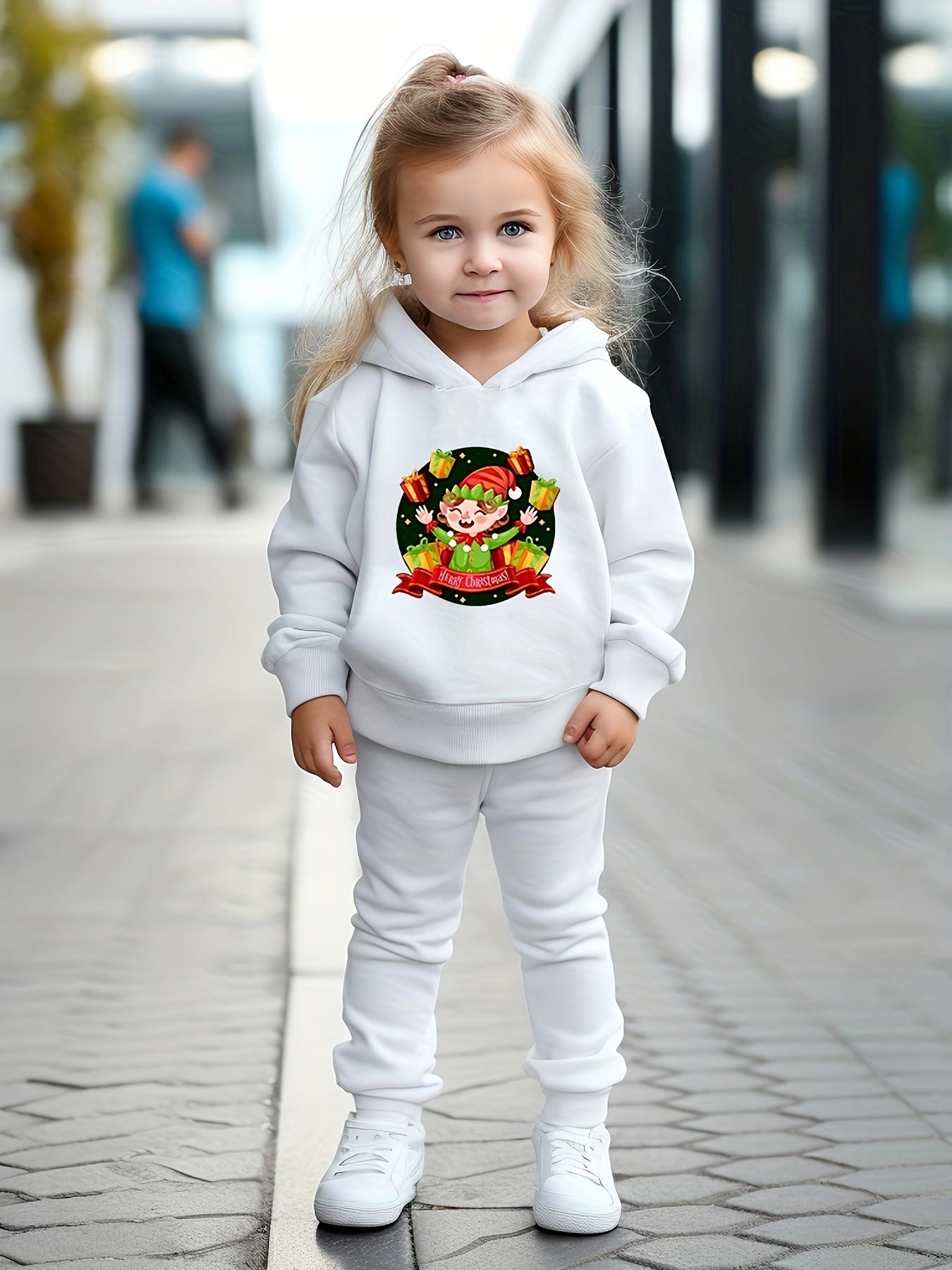 Elf Print Girls Hoodies Jogger Pants Set for Sports Spring Fall