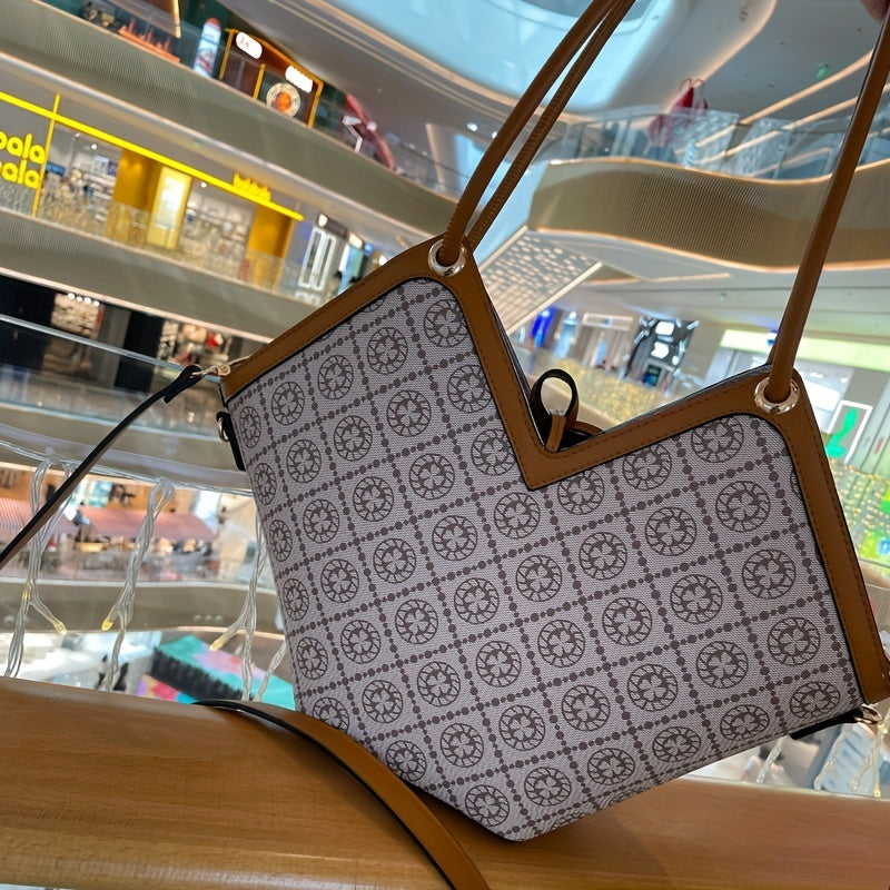 2pc Pattern Bag Set Large Capacity Tote & Crossbody Shoulder Bag