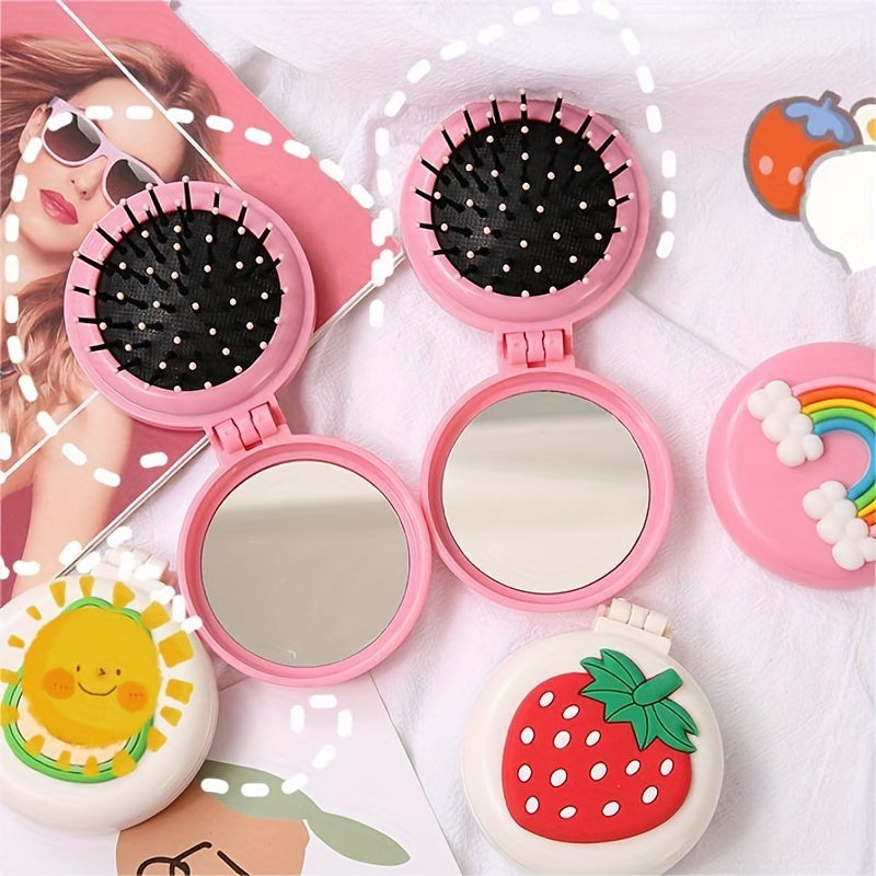 Cartoon Folding Airbag Comb With Mirror