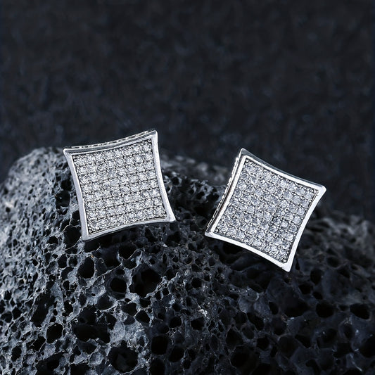 Hip Hop Style Square Earrings With Zircon For Men