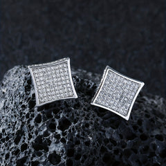 Hip Hop Style Square Earrings With Zircon For Men