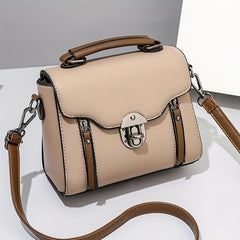 Retro Buckle Handbag Contrast Crossbody Bag Flap Zipper Detail Versatile Purse