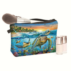 Turtle Print Zipper Carry On Bag Versatile Storage Pouch Lightweight