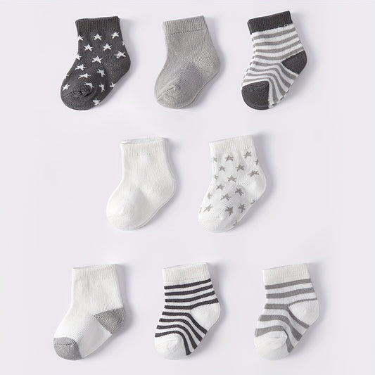 8 Pairs Infants & Toddlers Star & Stripe Socks Spring Autumn