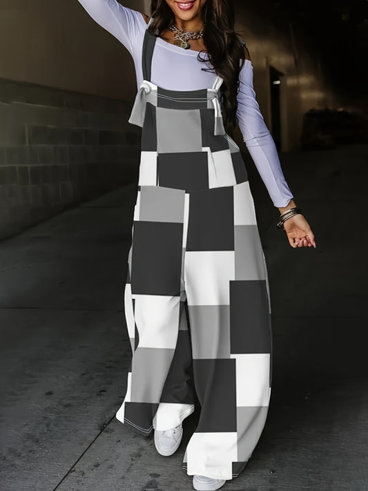 Colorblock Square Neck Wide Leg Jumpsuit