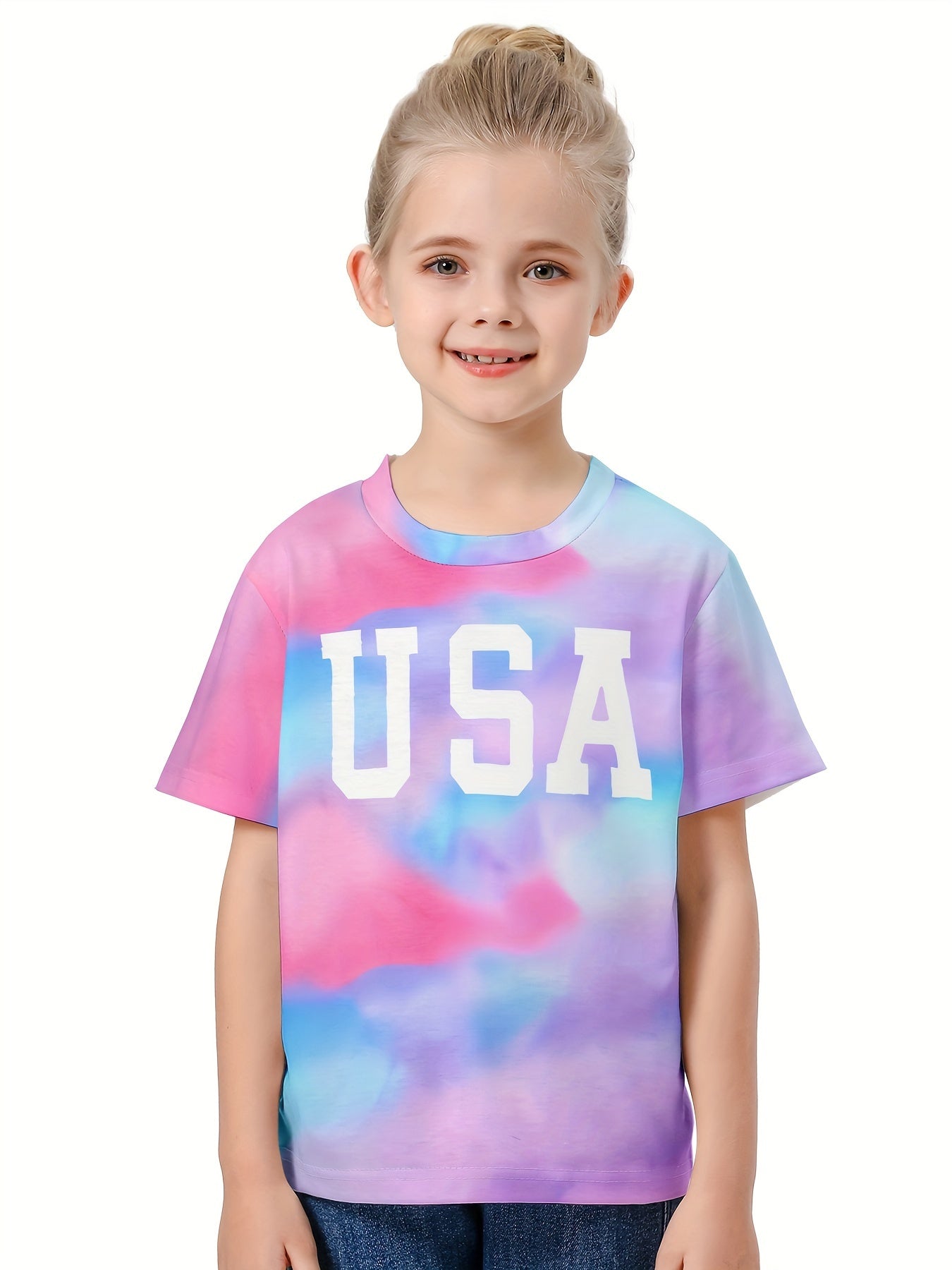 Girls Boys 3D Tie Dye Letter Graphic Short Sleeve T shirt