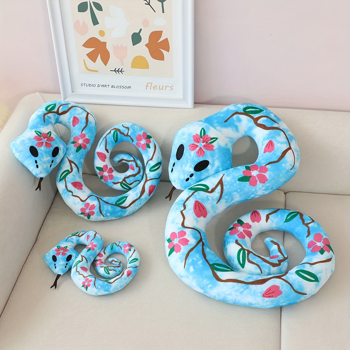 Realistic Planted Snake Plush Toy Skull Snake Peach Blossom Green Snake Doll