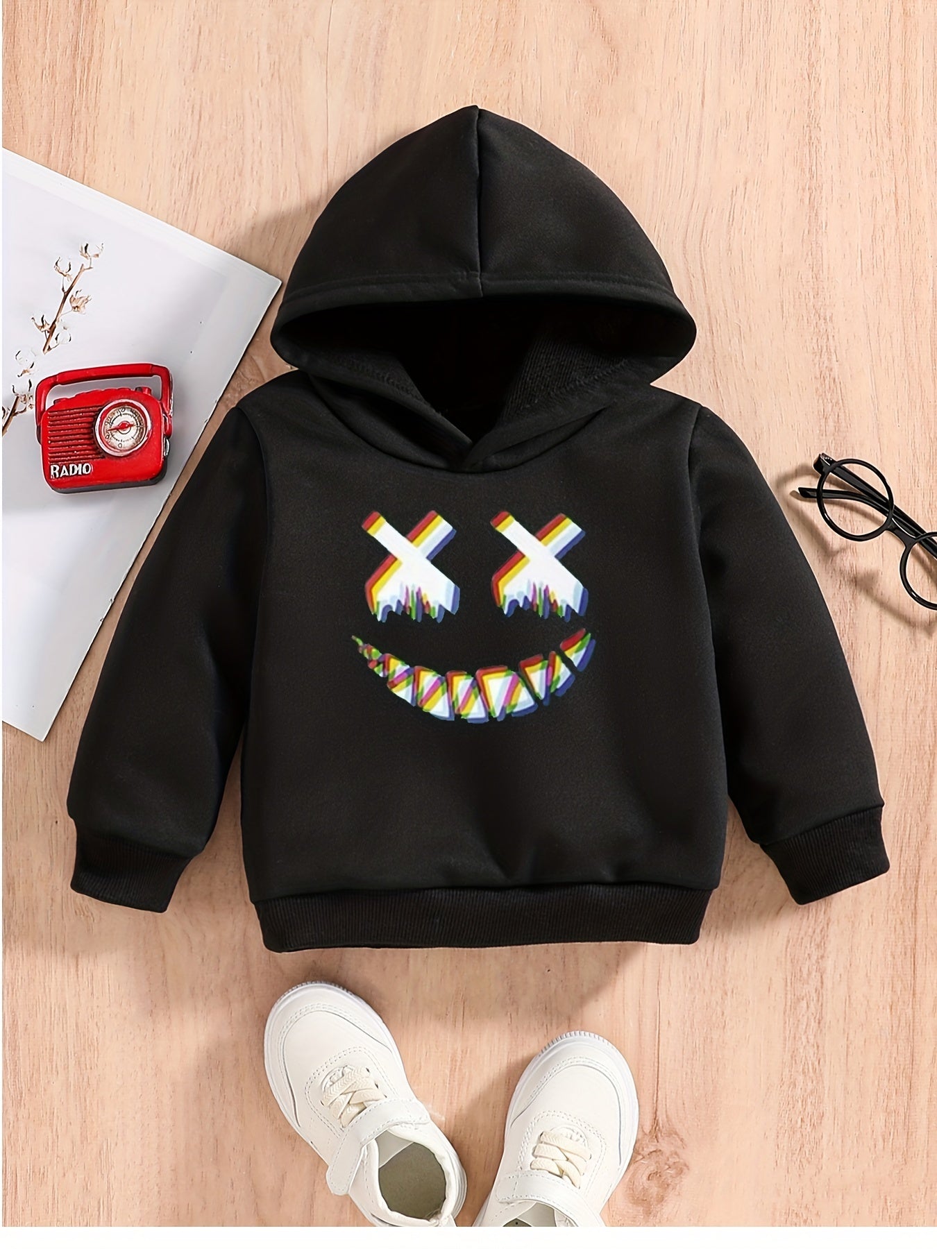 Smiling Print Baby's Hooded Sweatshirt for Spring Fall