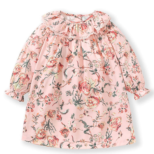 Girls' Ruffle Collar Floral Long Sleeve Casual Dress