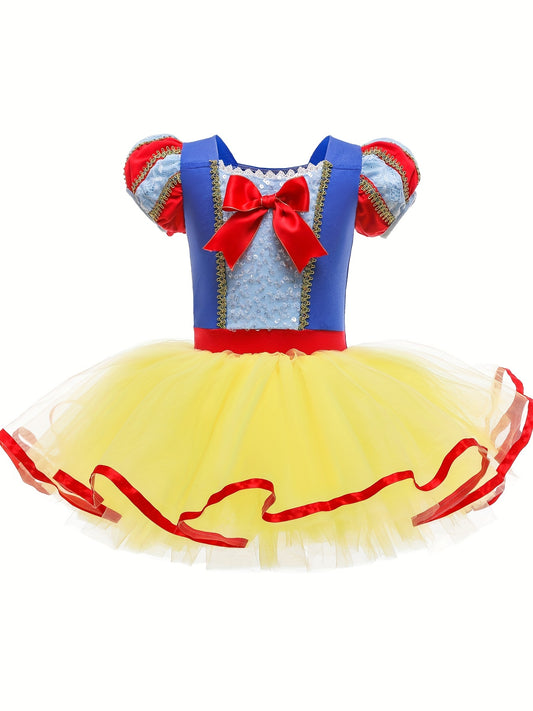 Girls Princess Tulle Tutu Mesh Puff Sleeves Ballet Dance Dress Leotards